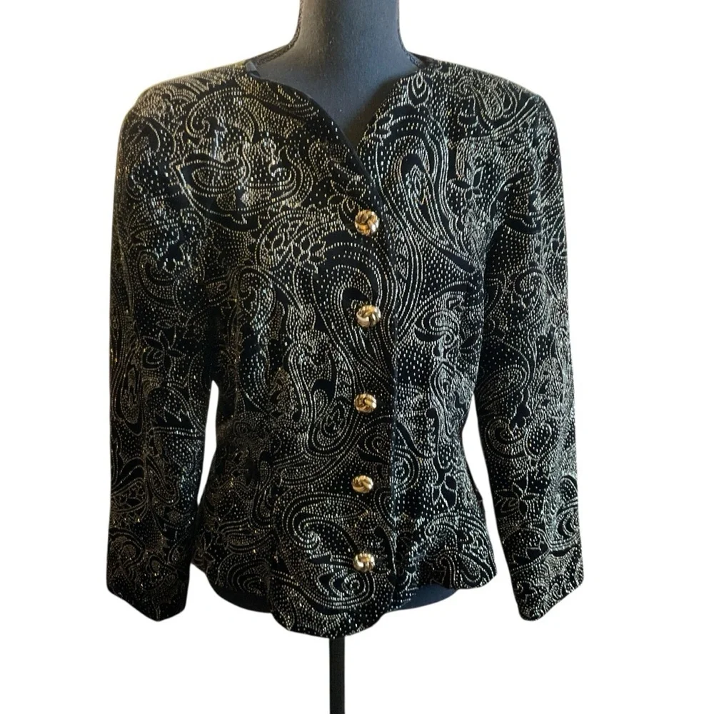 Vintage Saks Fifth Avenue Night Lights Black Velvet Gold Studded Jacket